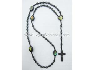 Drum Shape Hematite Beads Rosary with Hematite Crucifix 24inch